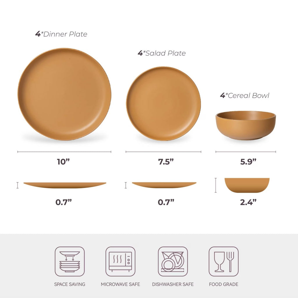 12-Piece Stoneware Dinner Plates Bowls Sets   Microwave & Dishwasher Safe   Non-Toxic Dinner Plates Bowls Set   Stackable Matte Glaze Kitchenware For 4