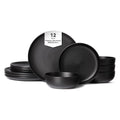 12-Piece Stoneware Dinner Plates Bowls Sets  Microwave & Dishwasher Safe   Non-Toxic Dinner Plates Bowls Set   Stackable Matte Glaze Kitchenware For 4